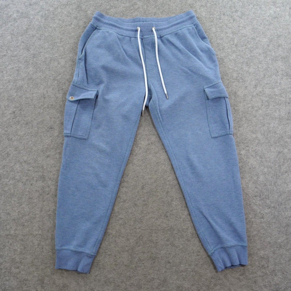 Brooks Brothers Joggers Mens Medium Blue Fleece Cargo Sweatpants Drawstring